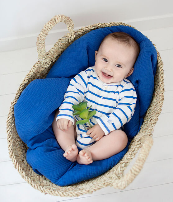 Cárdigan de rayas para bebé unisex blanco MARSHMALLOW/azul COOL