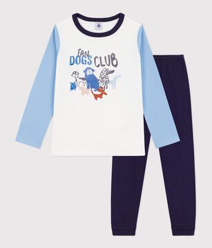 Pijama infantil de algodón con estampado de perro azul/multicolor