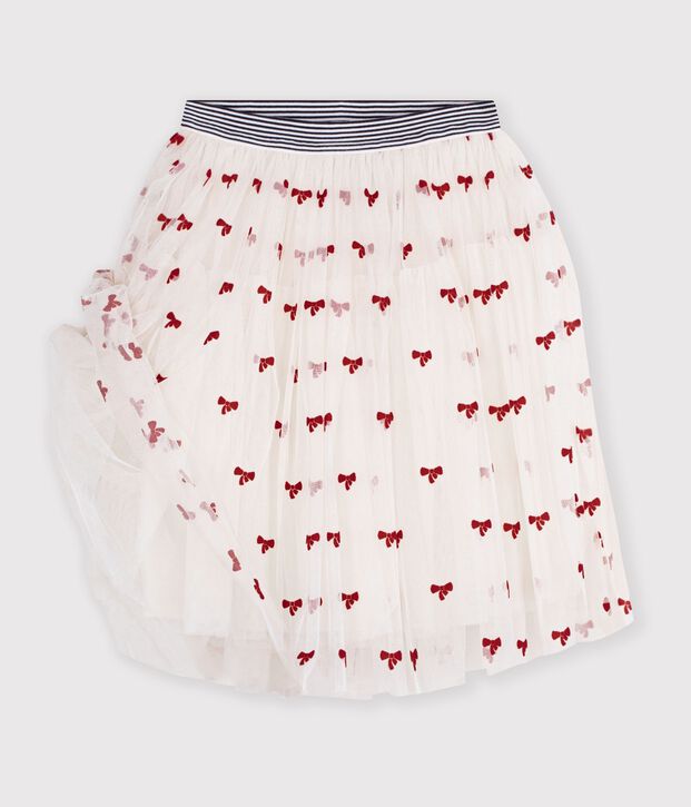 Falda infantil lisa y larga de tul crudo/rojo