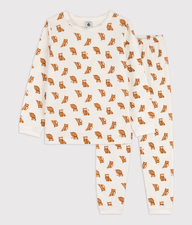 Pijama de terciopelo para ni&ntilde;o/ni&ntilde;a blanco/marron