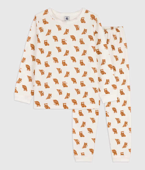 Pijama de terciopelo para niño/niña blanco MARSHMALLOW/ ECUREUIL