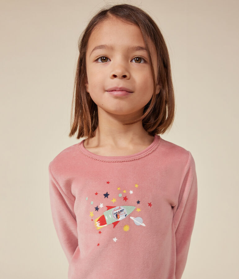 Pijama infantil liso de terciopelo rosa