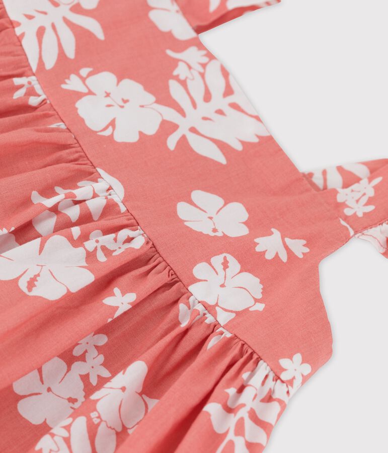 Vestido de popelina con estampado hawaiano para beb&eacute; rosa/blanco