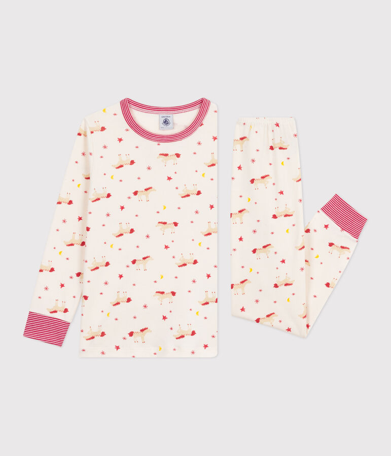 Pijama infantil de algod&oacute;n con estampado de caballos crudo/multicolor