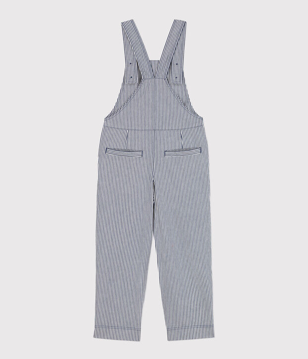 Peto de tela de algod&oacute;n a rayas para ni&ntilde;a azul/blanco