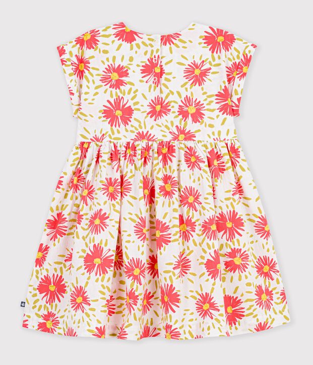 Vestido infantil de algod&oacute;n de manga corta con flores blanco/multicolor