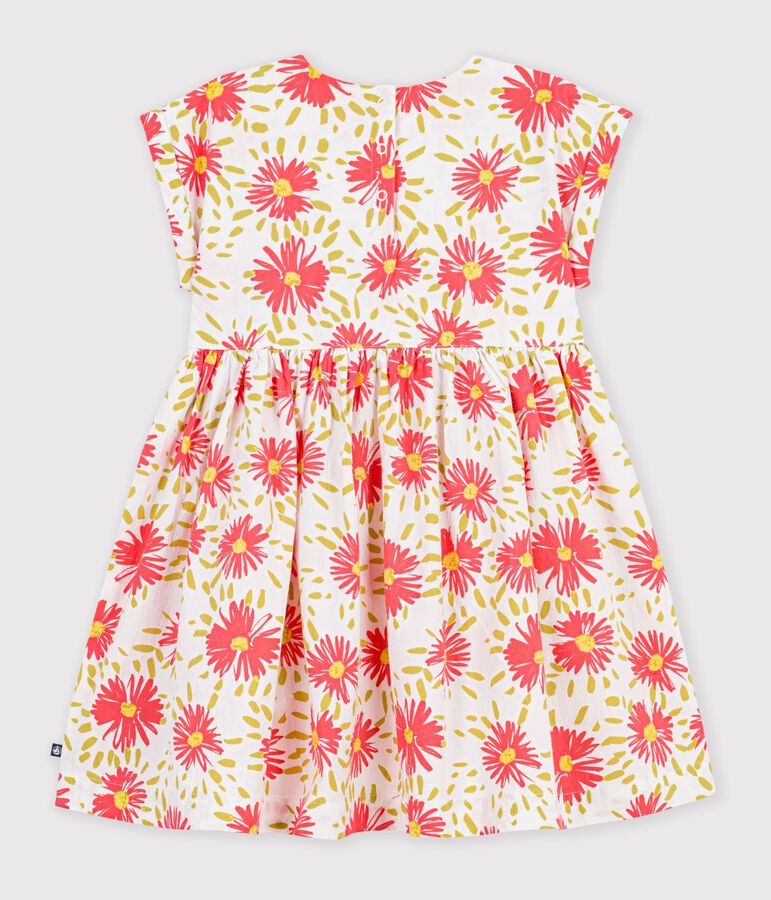 Vestido infantil de algod&oacute;n de manga corta con flores blanco/multicolor
