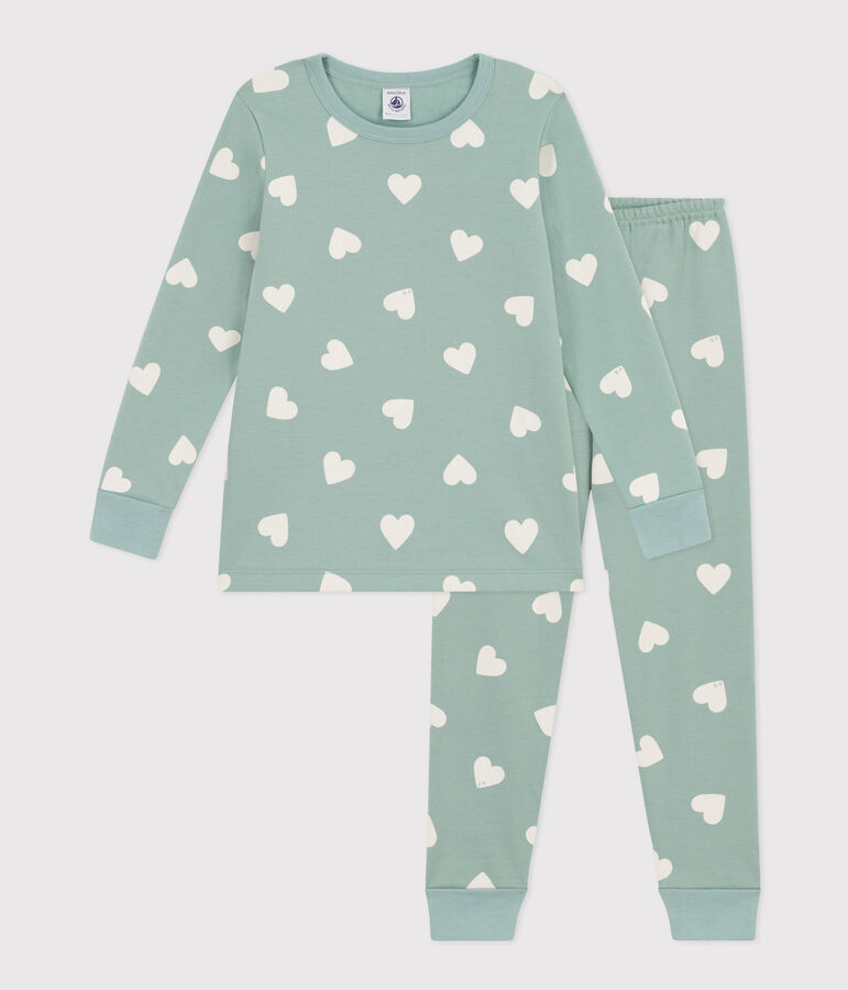 Pijama de felpa con coraz&oacute;n para ni&ntilde;o/ni&ntilde;a verde/crudo