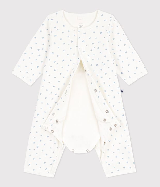 Bodyjama sin pies de algod&oacute;n con estampado de corazoncitos para beb&eacute; azul/azul