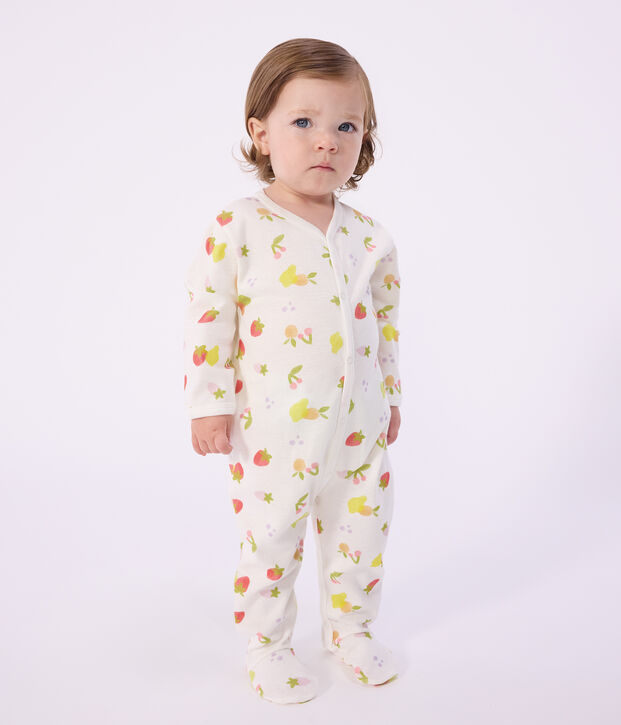 Pijama de algod&oacute;n con estampado de frutas para beb&eacute; blanco/multicolor