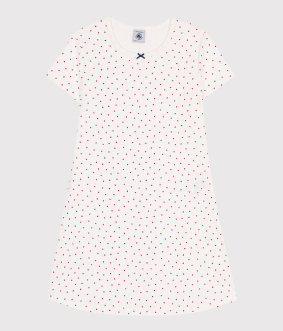 Camisón infantil de algodón de manga corta con corazones blanco MARSHMALLOW/rojo TERKUIT