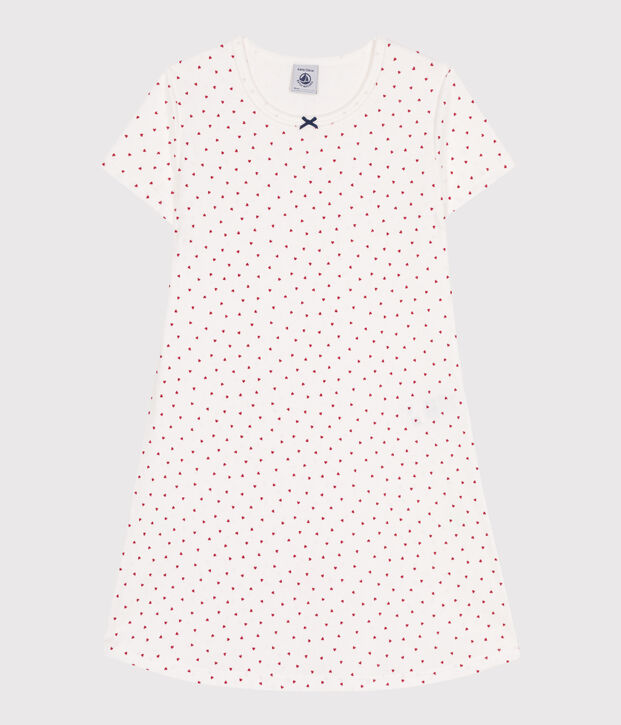 Camis&oacute;n infantil de algod&oacute;n de manga corta con corazones blanco/rojo