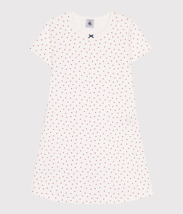 Camis&oacute;n infantil de algod&oacute;n de manga corta con corazones blanco MARSHMALLOW/rojo TERKUIT