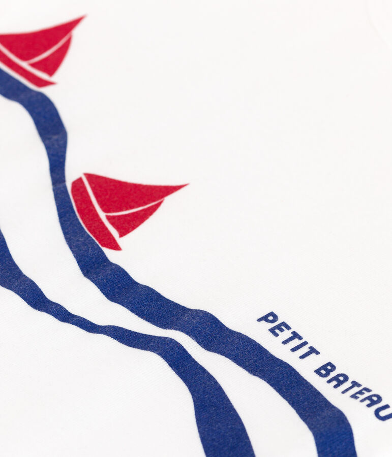 Camiseta infantil de manga corta de algod&oacute;n blanco/multicolor