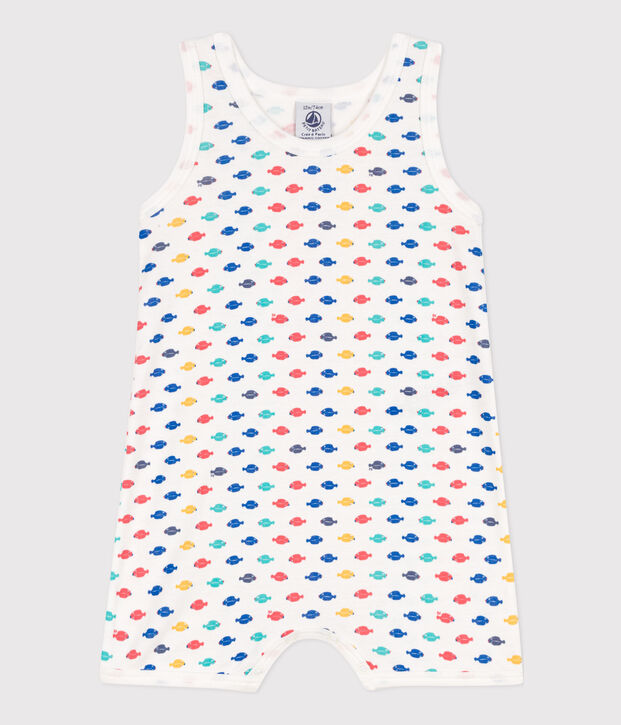 Mono corto de algod&oacute;n con animales marinos para beb&eacute; blanco/multicolor