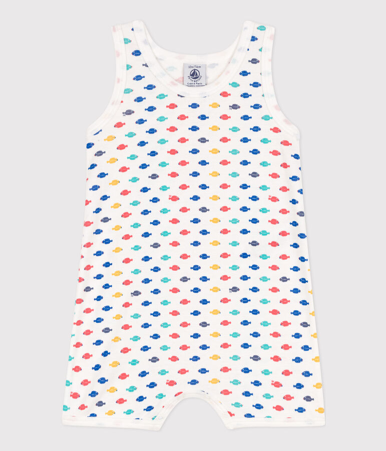 Mono corto de algod&oacute;n con animales marinos para beb&eacute; blanco/multicolor