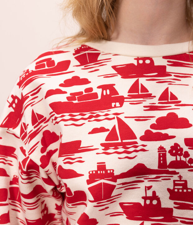 Sudadera de algod&oacute;n para mujer crudo/rojo