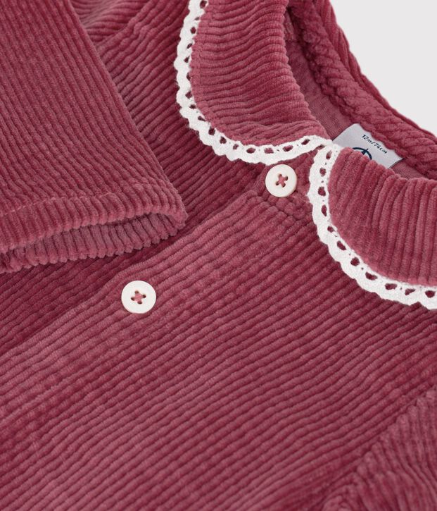 Blusa lisa de terciopelo de manga larga para beb&eacute; rosa