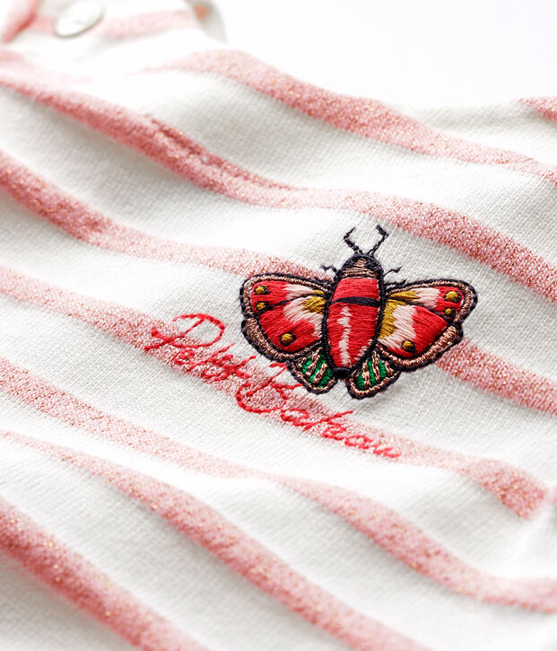 Vestido de manga corta a rayas para beb&eacute; ni&ntilde;a blanco/rosa