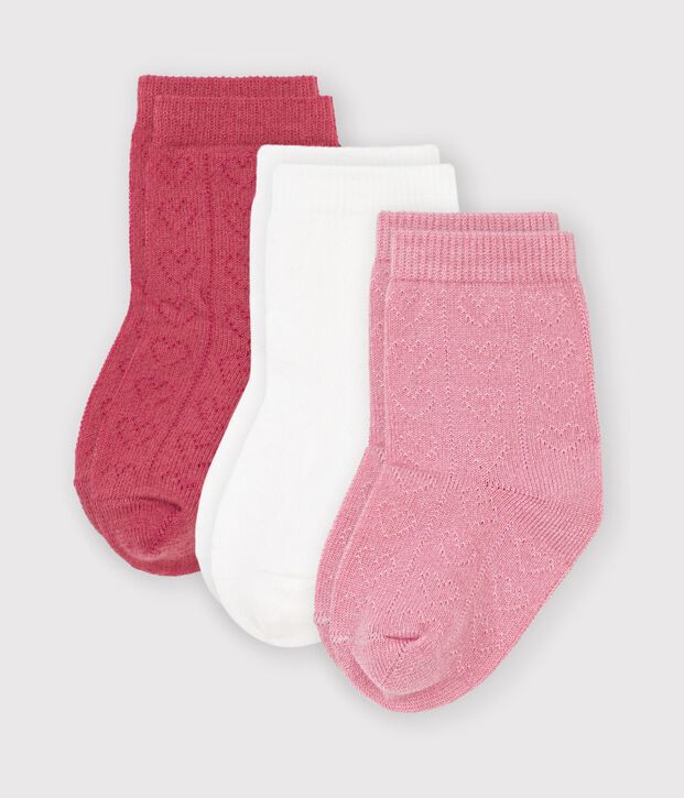 3 pares de calcetines de algod&oacute;n calado con corazones para beb&eacute; multicolor