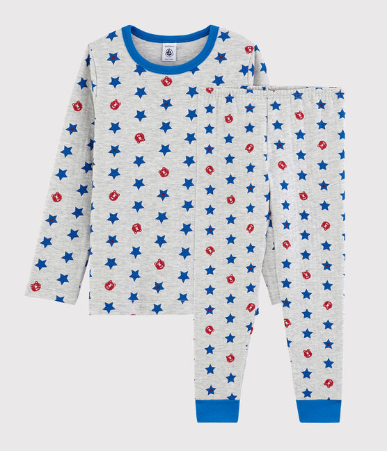 Pijama de túbico gris jaspeado con estrellas para niño gris BELUGA/blanco MULTICO