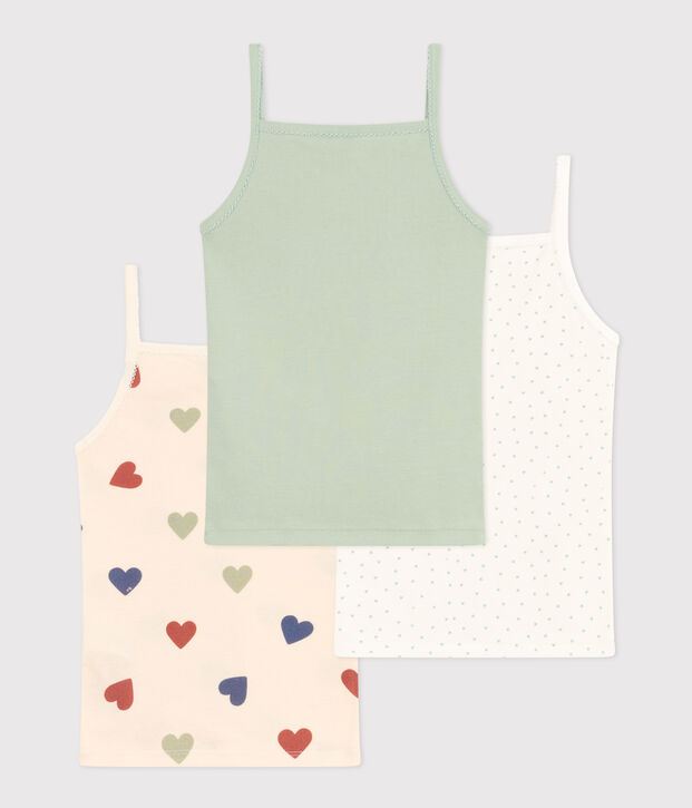 Juego de 3 camisetas de tirantes infantiles de algod&oacute;n con corazones multicolor