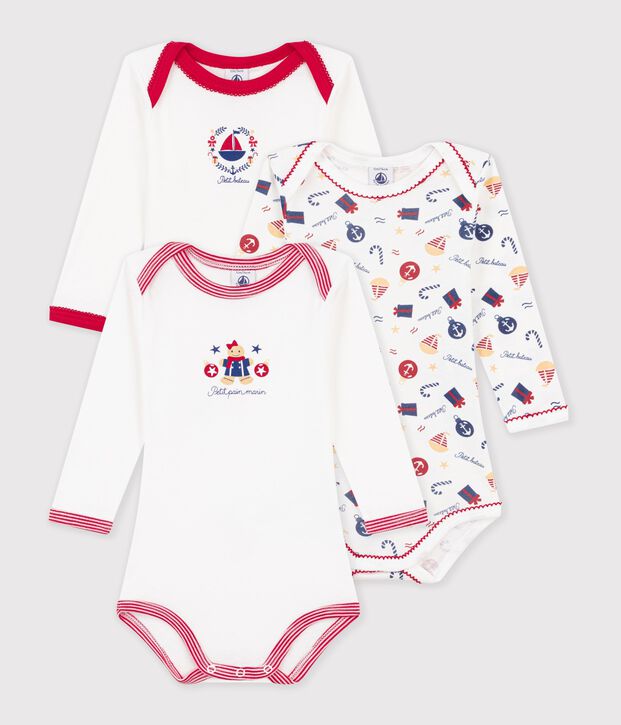 Lot de bodies manches longues en coton imprim&eacute; multicolor