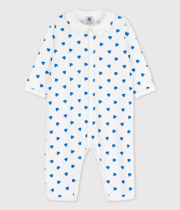 Pelele de corazones azules sin pies de beb&eacute; blanco/azul
