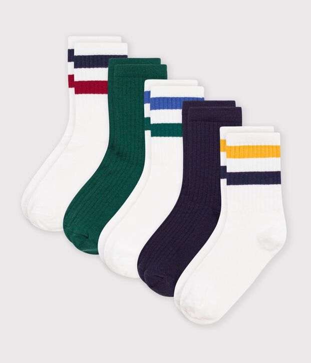5 pares de calcetines infantiles lisos de algod&oacute;n multicolor