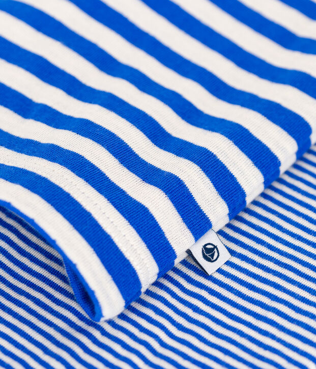 Pijama infantil de t&uacute;bico a rayas azul/crudo