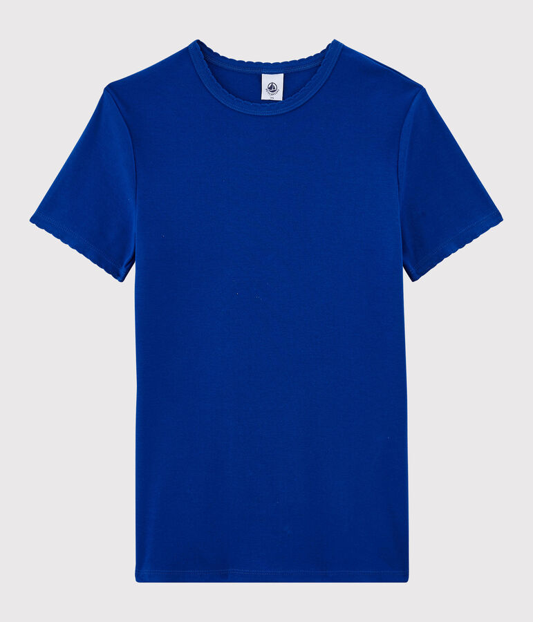 Camiseta de cuello redondo emblem&aacute;tica de algod&oacute;n de mujer azul