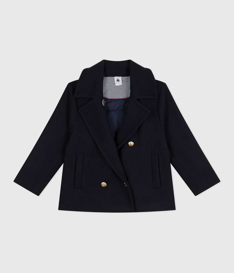 Gab&aacute;n infantil liso de pa&ntilde;o de lana azul