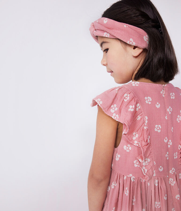 Vestido infantil sin mangas de algod&oacute;n con flores rosa/blanco