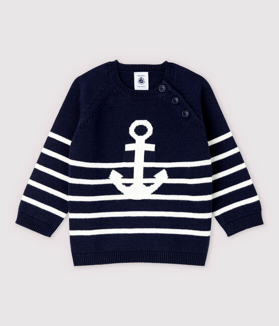 Jersey de punto de algodón/lino de bebé niño azul SMOKING/blanco MARSHMALLOW
