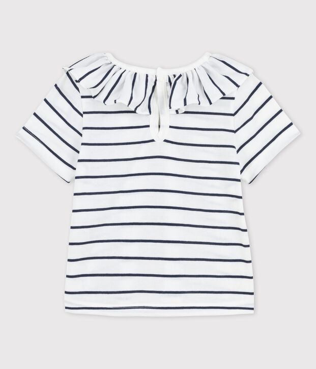Blusa de manga corta a rayas de jersey para beb&eacute; blanco/azul
