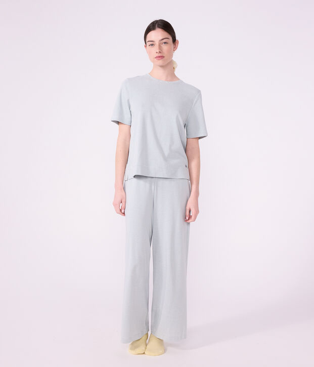 Pijama de algod&oacute;n a rayas de pernera ancha para mujer gris/blanco