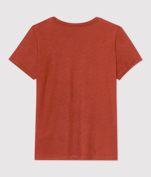 Camiseta RECTA con cuello redondo de algod&oacute;n org&aacute;nico de mujer marron