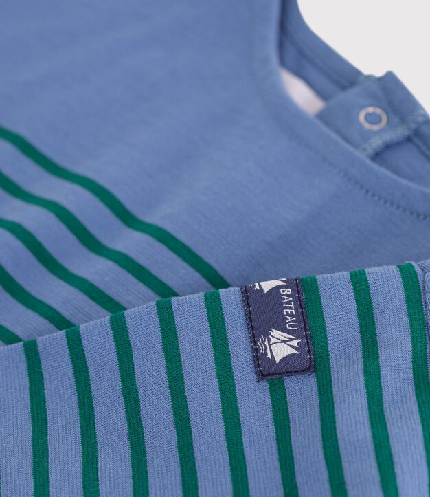 Camiseta de manga larga a rayas de algod&oacute;n para beb&eacute; azul/verde