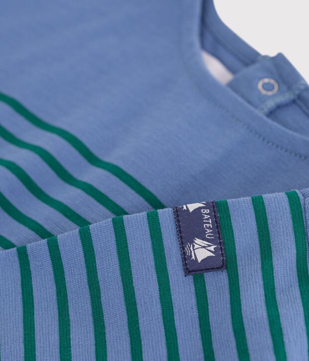 Camiseta de manga larga a rayas de algod&oacute;n para beb&eacute; azul/verde
