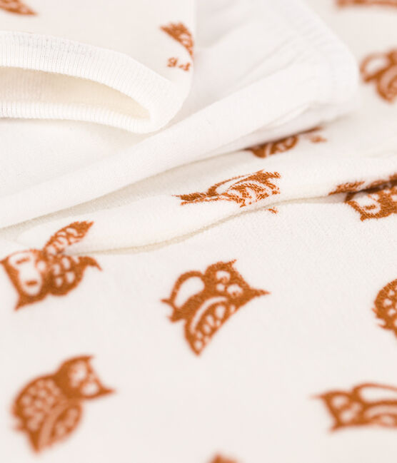 Camisón y leggings de terciopelo y algodón con búhos para niña blanco MARSHMALLOW/ ECUREUIL