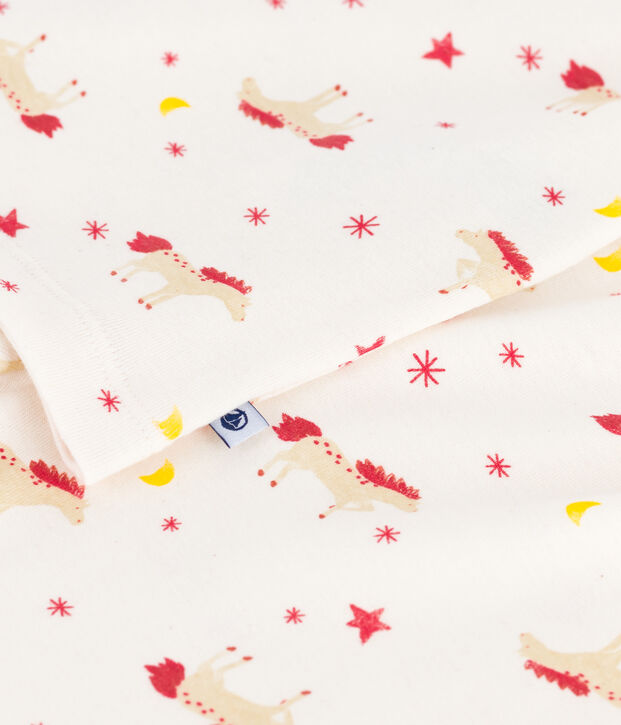 Pijama infantil de algod&oacute;n con estampado de caballos crudo/multicolor