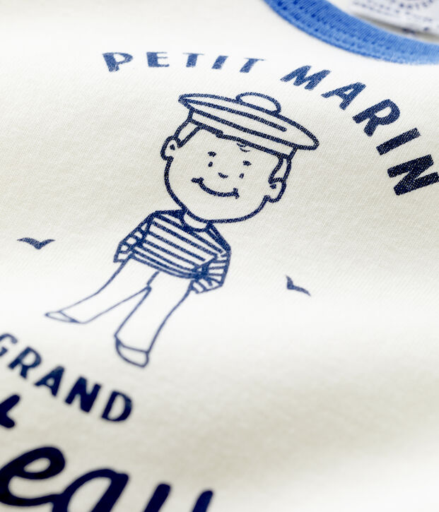 Camiseta de manga corta con motivo marinero de algod&oacute;n de beb&eacute; blanco