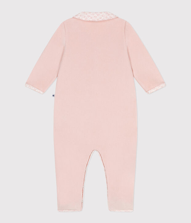 Pijama de terciopelo con cuello para beb&eacute; rosa