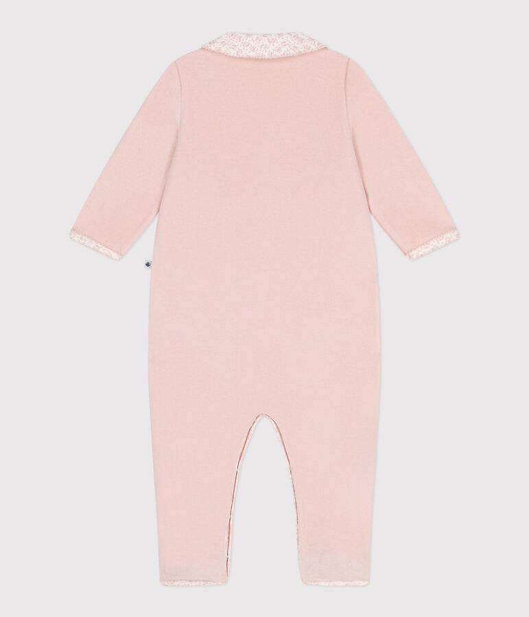 Pijama de terciopelo con cuello para beb&eacute; rosa