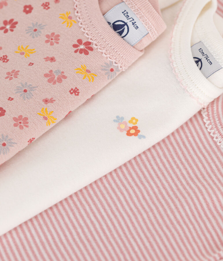 Juego de 3 bodis de manga corta de algod&oacute;n con flores para beb&eacute; multicolor