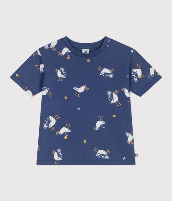 Camiseta infantil de manga corta de algodón con estampado de gaviotas CREPUSCULE/ MULTICO
