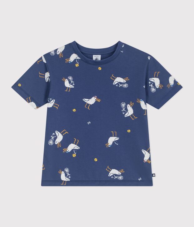 Camiseta infantil de manga corta de algod&oacute;n con estampado de gaviotas azul/multicolor
