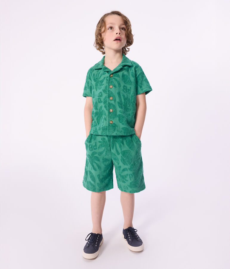 Camisa infantil de algod&oacute;n de manga corta verde
