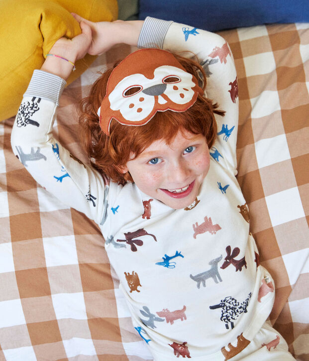 Pijama disfraz de felpa con perro y m&aacute;scara para ni&ntilde;o/ni&ntilde;a blanco/multicolor