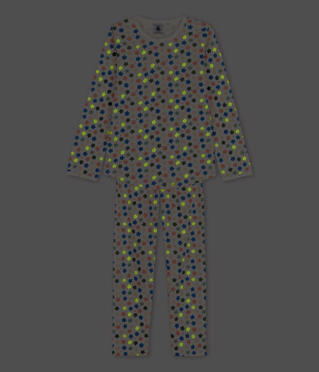 Pijama de flores fosforescentes de algod&oacute;n de ni&ntilde;a blanco/multicolor